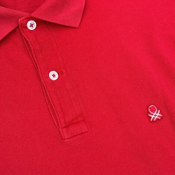 United Colors of Benetton Short Sleeve Polo Shirt Mesh Cotton Red Large - Picture 3 of 7